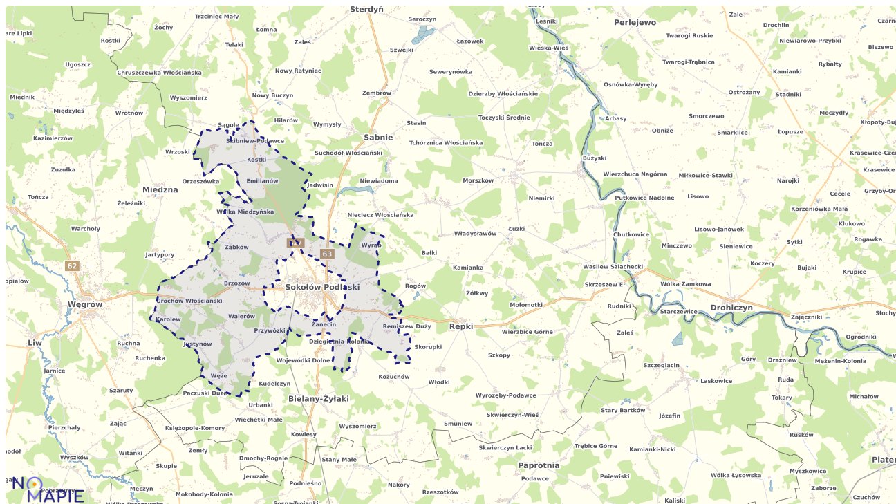 Mapa obszarów ochrony przyrody Sokołowa Podlaskiego